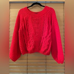 Bright Red Bubble Sleeve Sweater